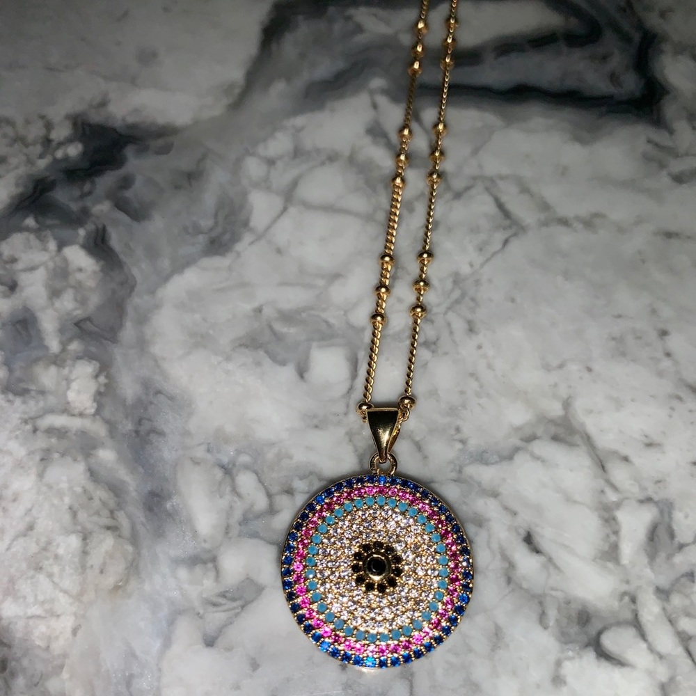 Gold Necklace with Colorful Charm MIAMI boutique! - Picture 1 of 8